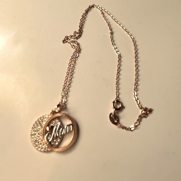 Silver Over Rose Gold Double Pendant “Mom” CZ & Necklace - Picture 9 of 10